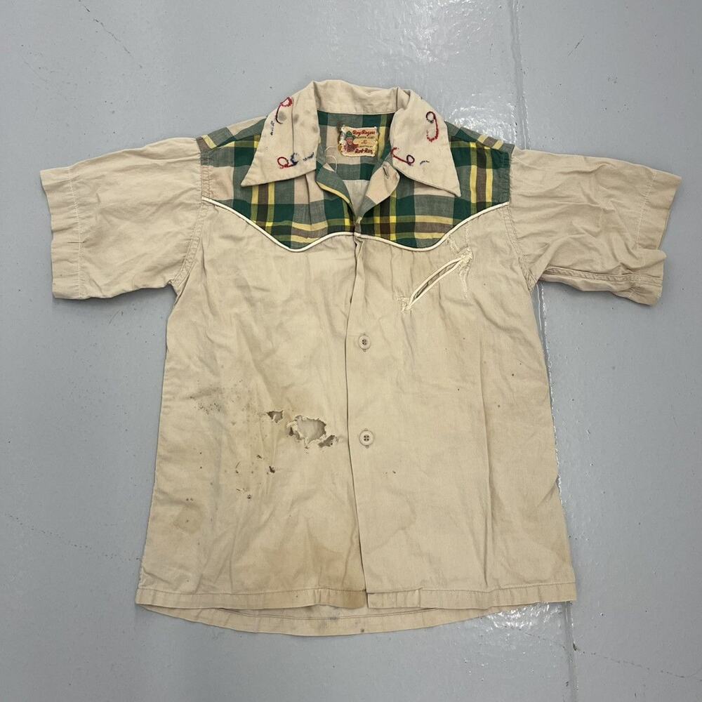 Vintage 40s Roy Rogers Frontier Beige Cotton Western Shirt